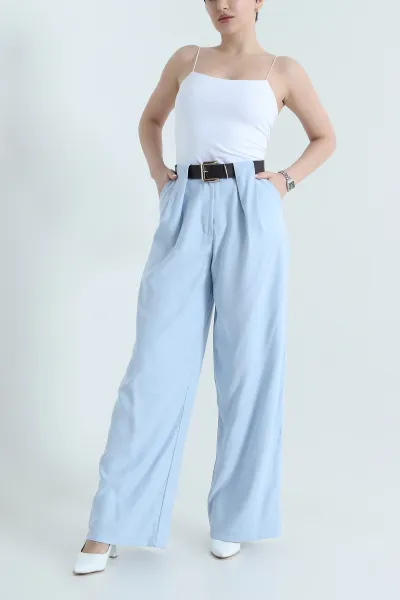 Bebe Mavisi Kemerli Kadın Diagonal Modal Salaş Pantolon 447821