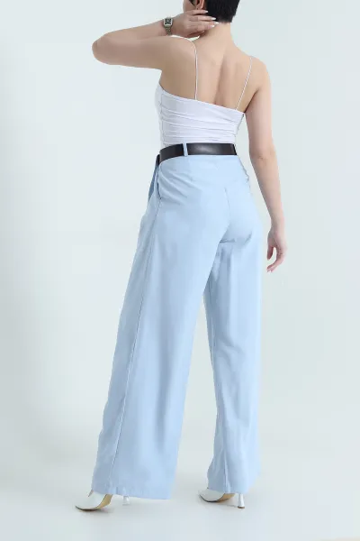 Bebe Mavisi Kemerli Kadın Diagonal Modal Salaş Pantolon 447821