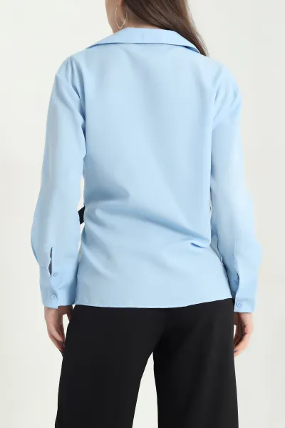 Bebe Mavisi Kendinden Kemerli Poplin Bluz 342853