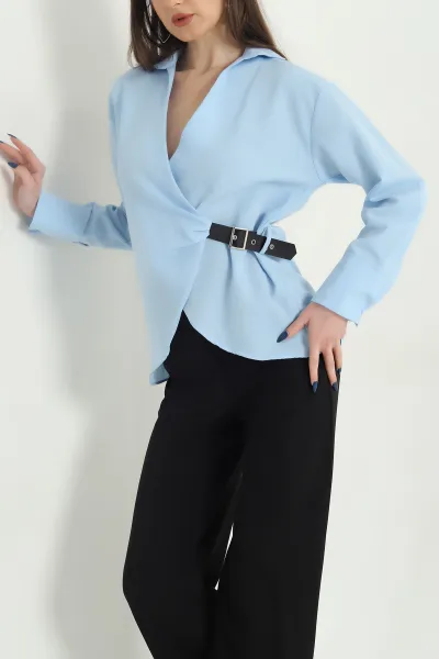 Bebe Mavisi Kendinden Kemerli Poplin Bluz 342853