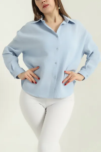 Bebe Mavisi Keten Bayan Gömlek 336891