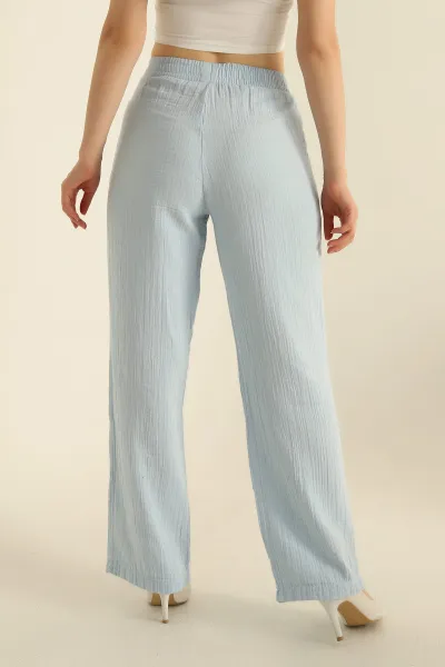 Bebe Mavisi Müslin Keten Beli Lastikli Palazzo Pantolon 278431