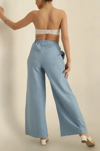 Bebe Mavisi Keten Palazzo Bağlamalı Pantolon 259927