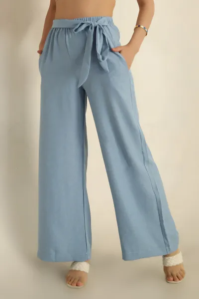 Bebe Mavisi Keten Palazzo Bağlamalı Pantolon 259927