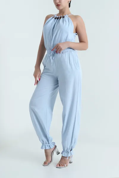 Bebe Mavisi Keten Pantolon Bluz Kadın İkili Takım 478081