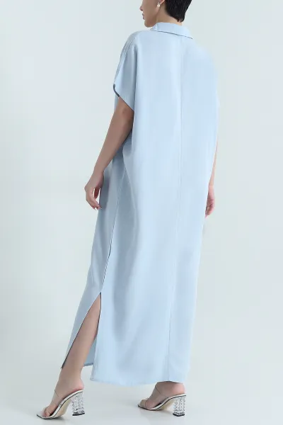 Bebe Mavisi Keten Rahat Kalıp Kadın Elbise 467863