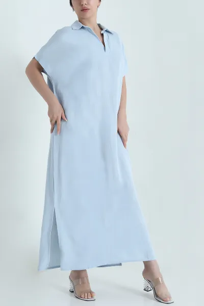 Bebe Mavisi Keten Rahat Kalıp Kadın Elbise 467863
