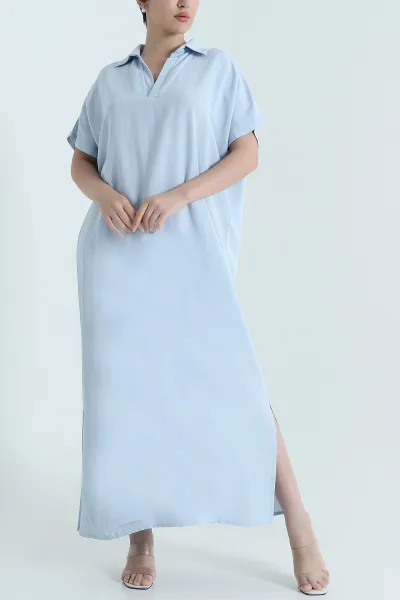 Bebe Mavisi Keten Rahat Kalıp Kadın Elbise 467863