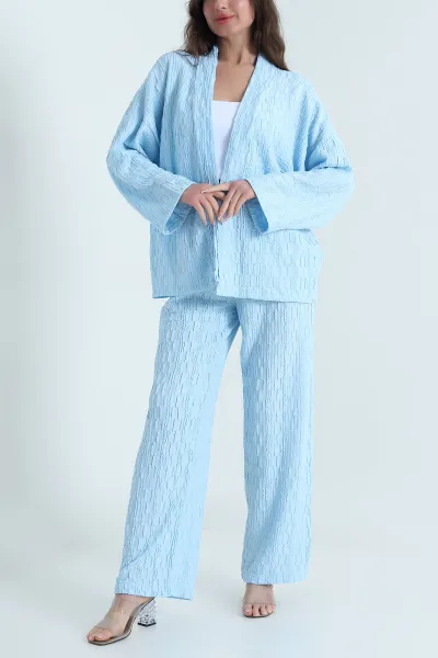 Bebe Mavisi Kimono Pantolon Gofre Kadın İkili Takım 458359