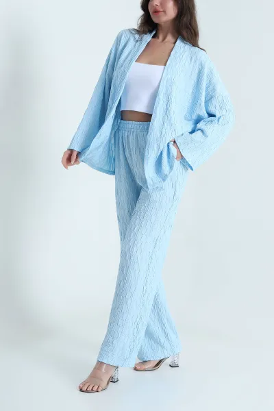 Bebe Mavisi Kimono Pantolon Gofre Kadın İkili Takım 458359