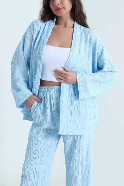 Bebe Mavisi Kimono Pantolon Gofre Kadın İkili Takım 458359