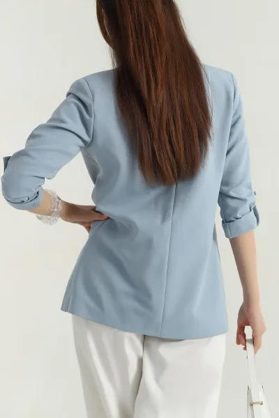 Bebe Mavisi Kol Bağlamalı Astarlı Kadın Ceket -T 386937