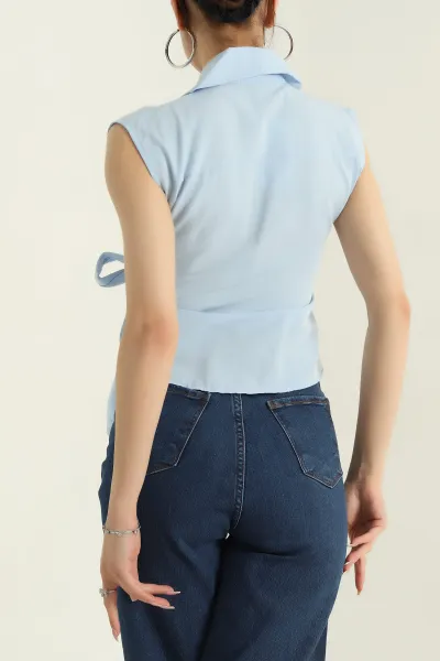 Bebe Mavisi Kolsuz Poplin Kadın Gömlek 372055