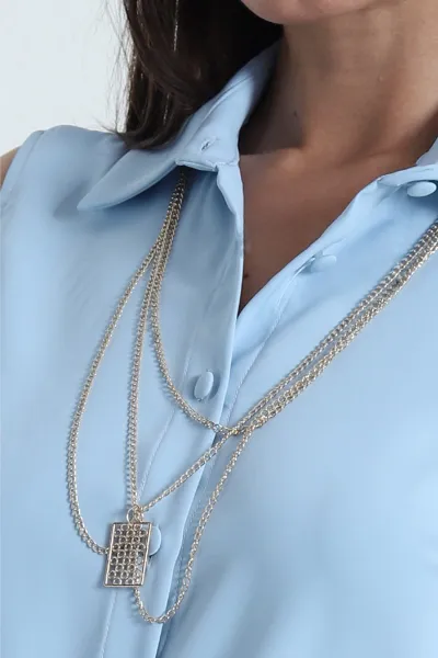 Bebe Mavisi Kolye Detay Düğmeli Jessica Kadın Bluz 459482