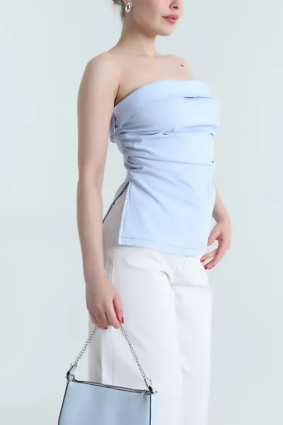 Bebe Mavisi Kot Straplez Kadın Bluz 467711