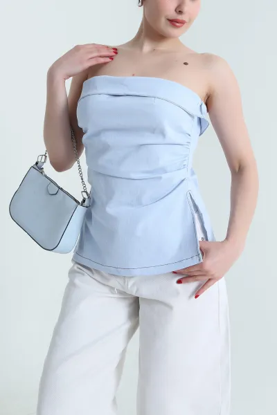 Bebe Mavisi Kot Straplez Kadın Bluz 467711