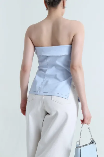 Bebe Mavisi Kot Straplez Kadın Bluz 467711