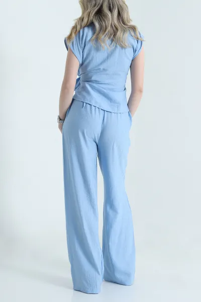 Bebe Mavisi Kraşlı Pantolon Bluz Kadın İkili Takım 455683