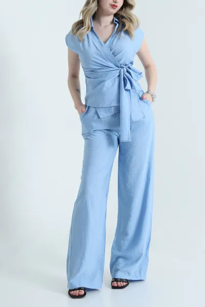 Bebe Mavisi Kraşlı Pantolon Bluz Kadın İkili Takım 455683