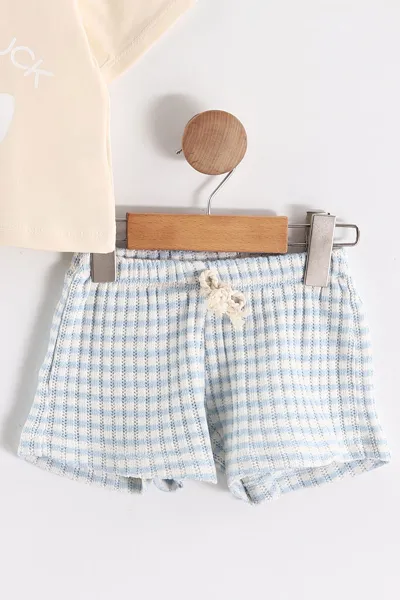 Bebe Mavisi Krem (1-4 Yaş)Duck Baskılı Şortlu Kız Çocuk Takım 464268