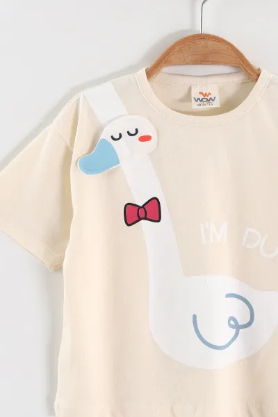 Bebe Mavisi Krem (1-4 Yaş)Duck Baskılı Şortlu Kız Çocuk Takım 464268