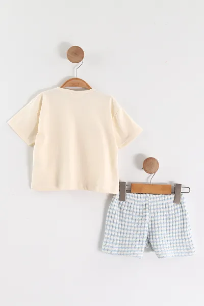 Bebe Mavisi Krem (1-4 Yaş)Duck Baskılı Şortlu Kız Çocuk Takım 464268