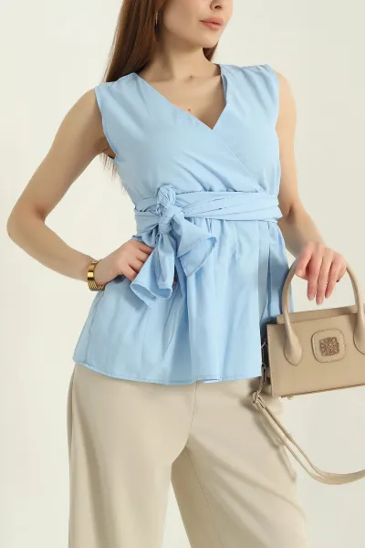 Bebe Mavisi Kruvaze Yaka Poplin Bluz 363483