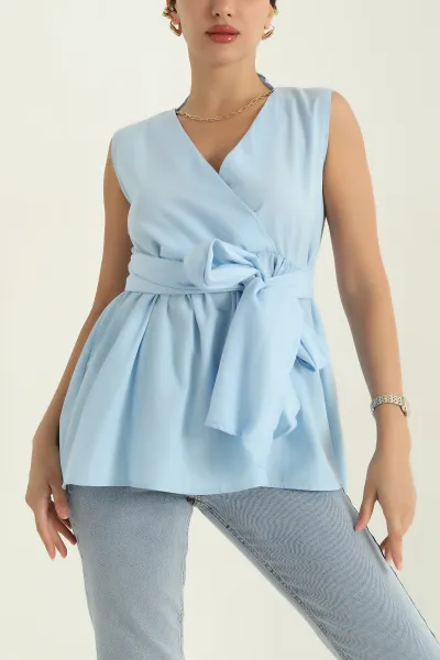Bebe Mavisi Kruvaze Yaka Poplin Bluz 368092