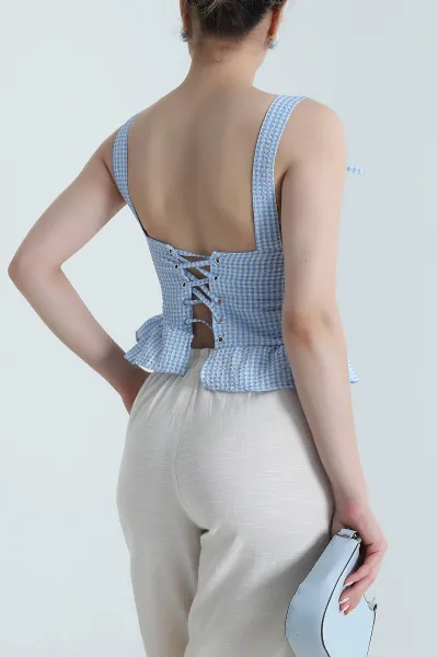 Bebe Mavisi Kuş Gözü Detay Gofre Kadın Bluz 471244