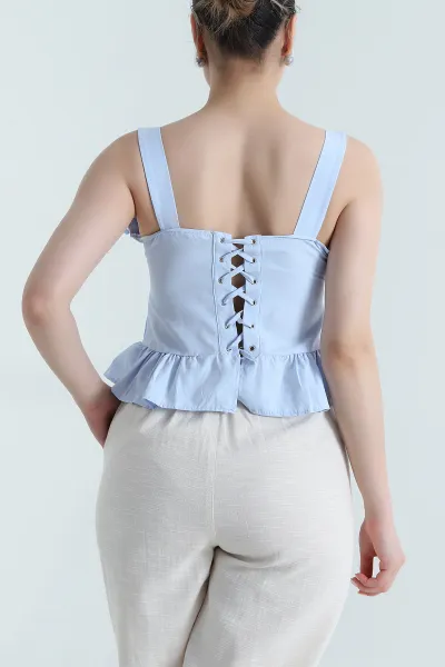 Bebe Mavisi Kuş Gözü Detay Poplin Kadın Bluz 470561