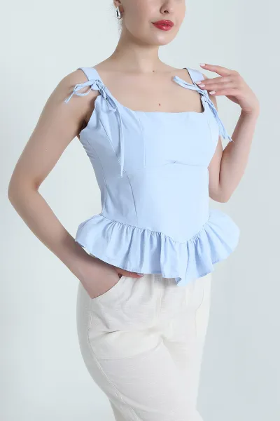 Bebe Mavisi Kuş Gözü Detay Poplin Kadın Bluz 470561