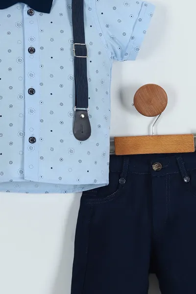 Bebe Mavisi Lacivert (5-8 Yaş) Papyonlu  Desenli Kemer Askılı Erkek Çocuk Takım 258746