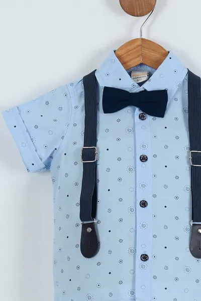 Bebe Mavisi Lacivert (5-8 Yaş) Papyonlu  Desenli Kemer Askılı Erkek Çocuk Takım 258746
