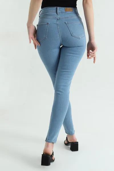Bebe Mavisi Lazer Kesim Slim Fit Kadın Kot Pantolon 367036