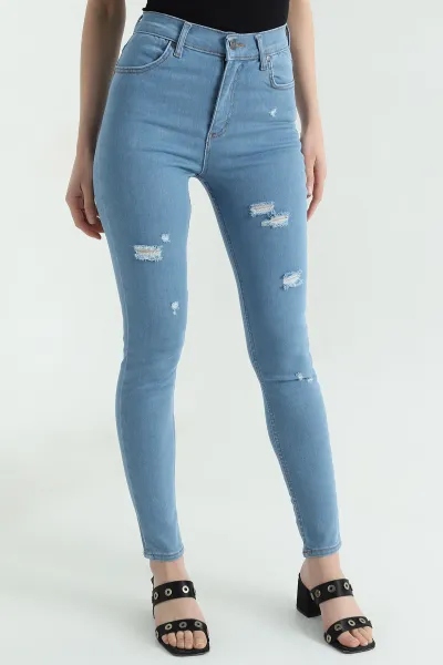 Bebe Mavisi Lazer Kesim Slim Fit Kadın Kot Pantolon 367036