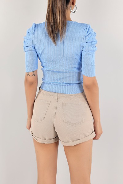 Bebe Mavisi Likralı Bayan Bluz 116879