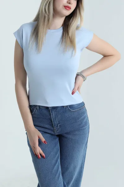Bebe Mavisi Likralı Bisiklet Yaka Oysho Kadın Tişört 473460