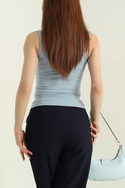 Bebe Mavisi Likralı Büzgülü  Kolsuz Kadın Bluz 363462
