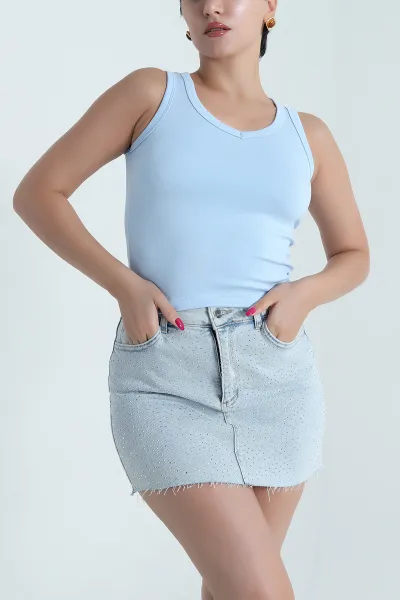 Bebe Mavisi Likralı Modal Kadın Atlet 476472