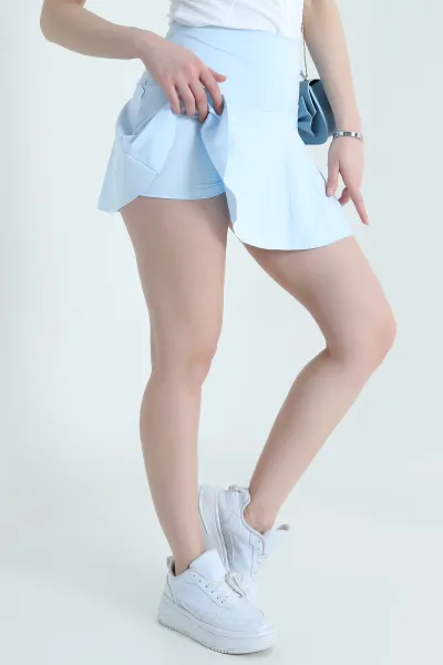 Bebe Mavisi Likralı Modal Kadın İç Astarı Şortlu Etek 440266