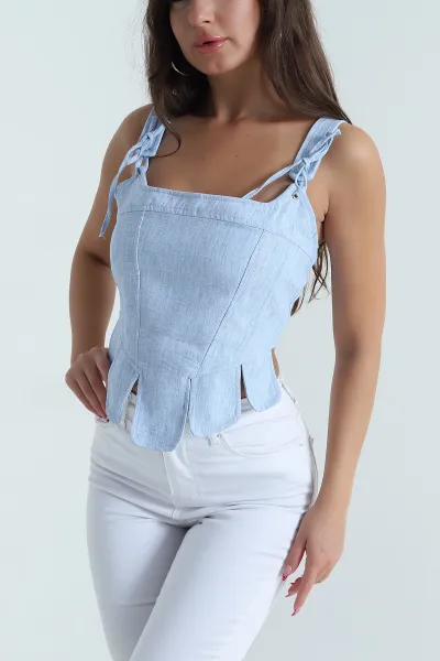 Bebe Mavisi Marsilya Keten Kadın Bluz 474377