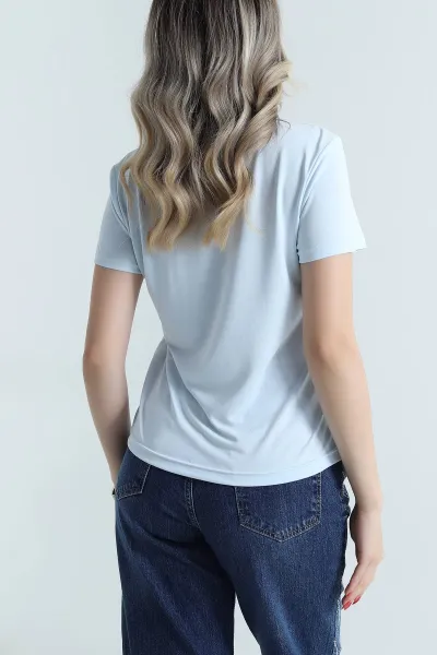 Bebe Mavisi Modal Bisiklet Yaka Kadın Tişört 482127