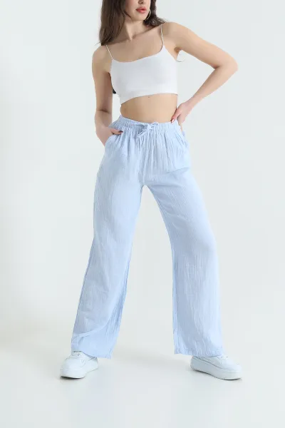 Bebe Mavisi Müslin Beli Lastikli Palazzo Kadın Pantolon 432490