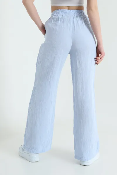 Bebe Mavisi Müslin Beli Lastikli Palazzo Kadın Pantolon 432490