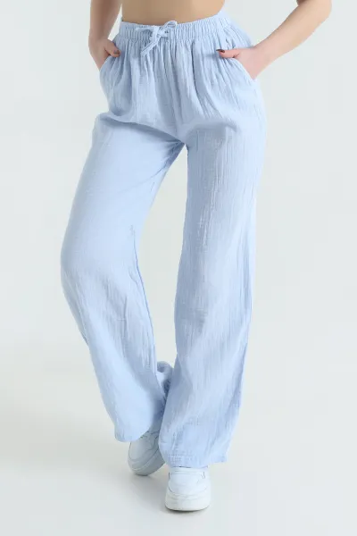 Bebe Mavisi Müslin Beli Lastikli Palazzo Kadın Pantolon 432490