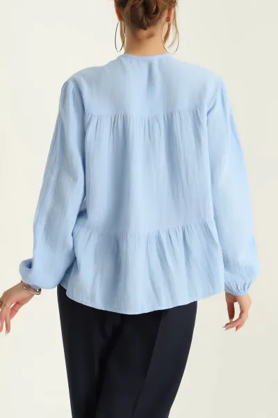 Bebe Mavisi Müslin Keten Gömlek Bluz 296141