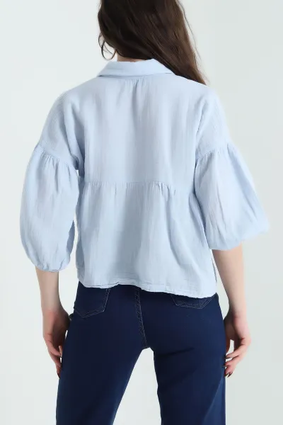 Bebe Mavisi Müslin Keten Kadın Gömlek 432508