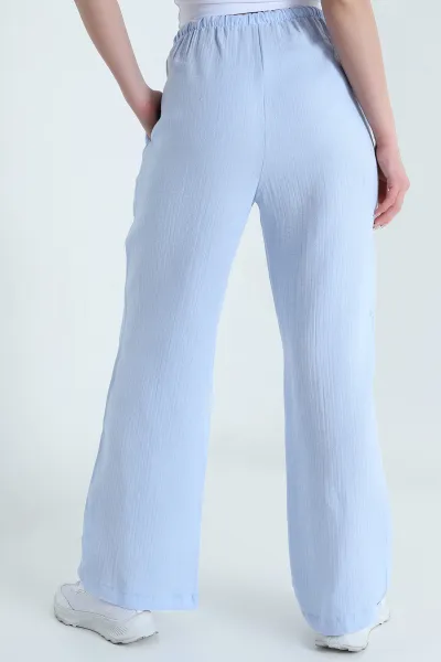 Bebe Mavisi Müslin Keten Kadın Palazzo Pantolon 455949
