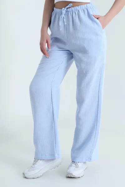 Bebe Mavisi Müslin Keten Kadın Palazzo Pantolon 455949