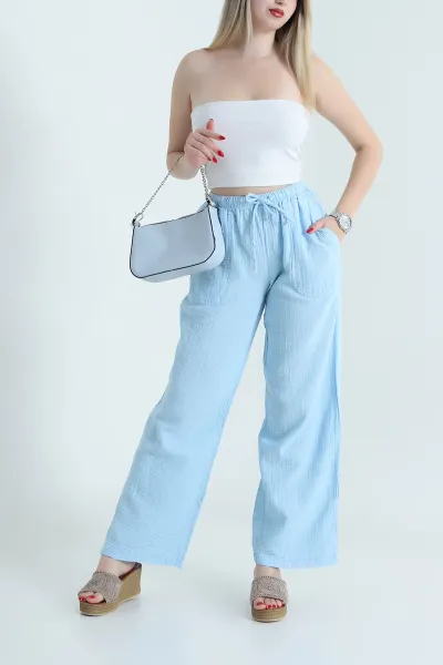 Bebe Mavisi Müslin Keten Kadın Pantolon 467904